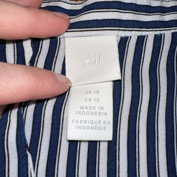 H&M Blue White Striped Blousy Tunic Long Womens Top‎ Size 10 - Picture 2 of 4